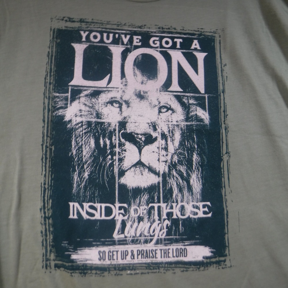 Love in Faith Lion Inside Lungs Praise the Lord Graphic Tee Sage Green 2X Adult